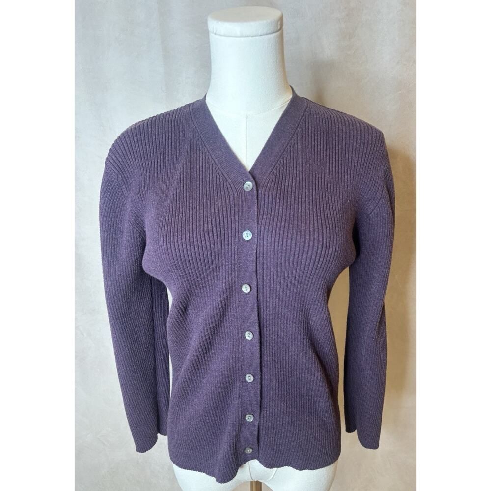 Vintage Casual Corner Purple Ribbed Cotton Cardigan Sweater Small